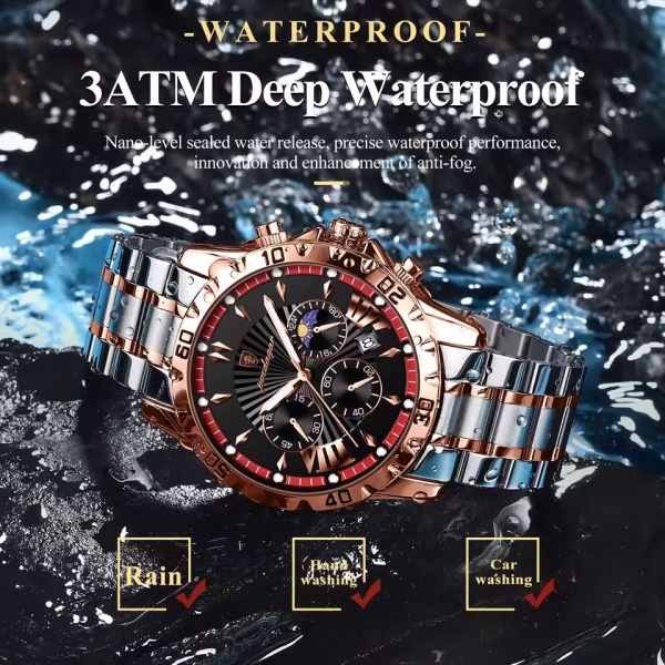 POEDAGAR PD1003B – Men's Luxury Chronograph Watch | Stainless Steel, Waterproof, Luminous - Image 2